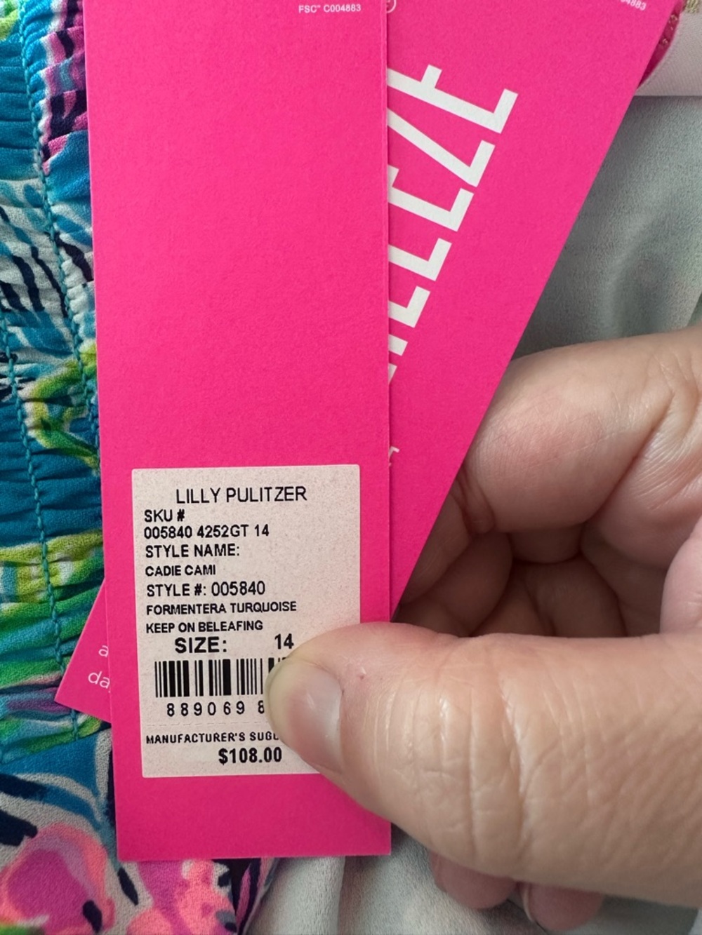 Lilly Pulitzer NWT Turquoise Floral Print Cadie Cami - Picture 9 of 13